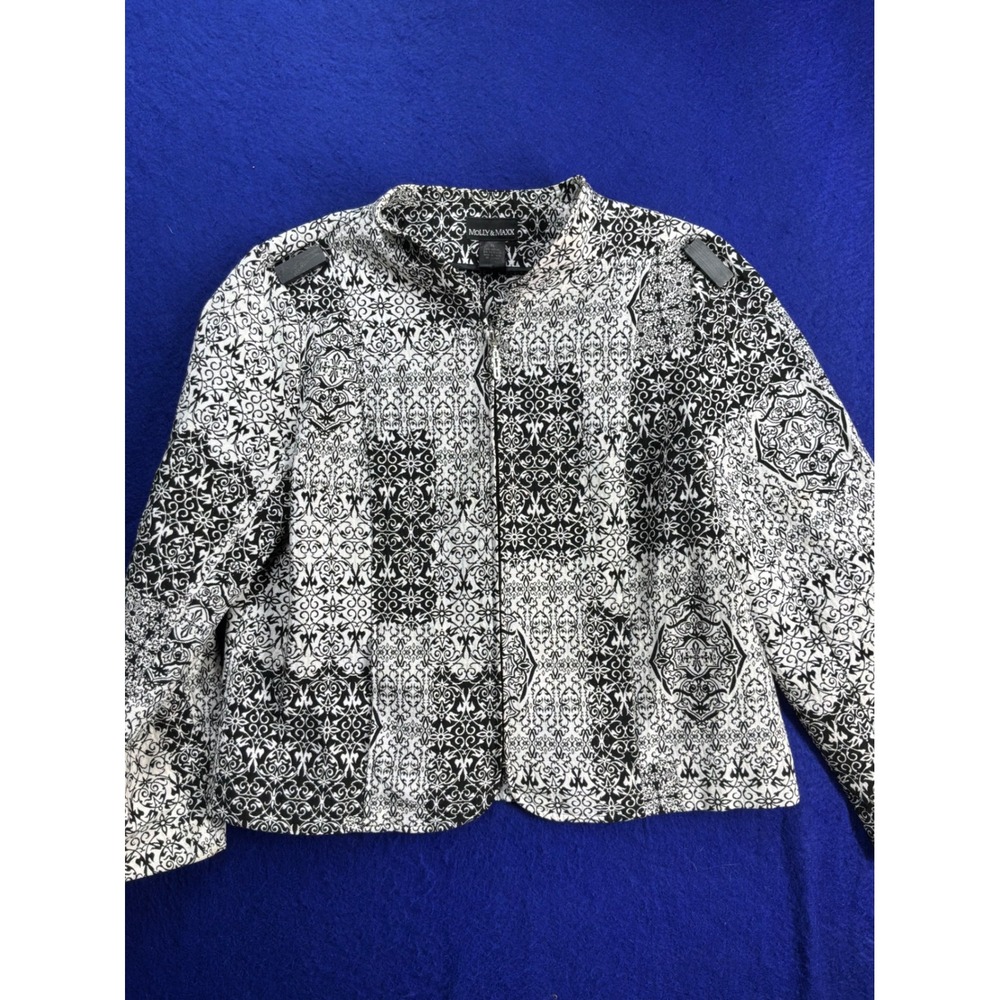 Dark Academia Womens Molly & Maxx Damask Patchwork Zip Jacket XL Black White